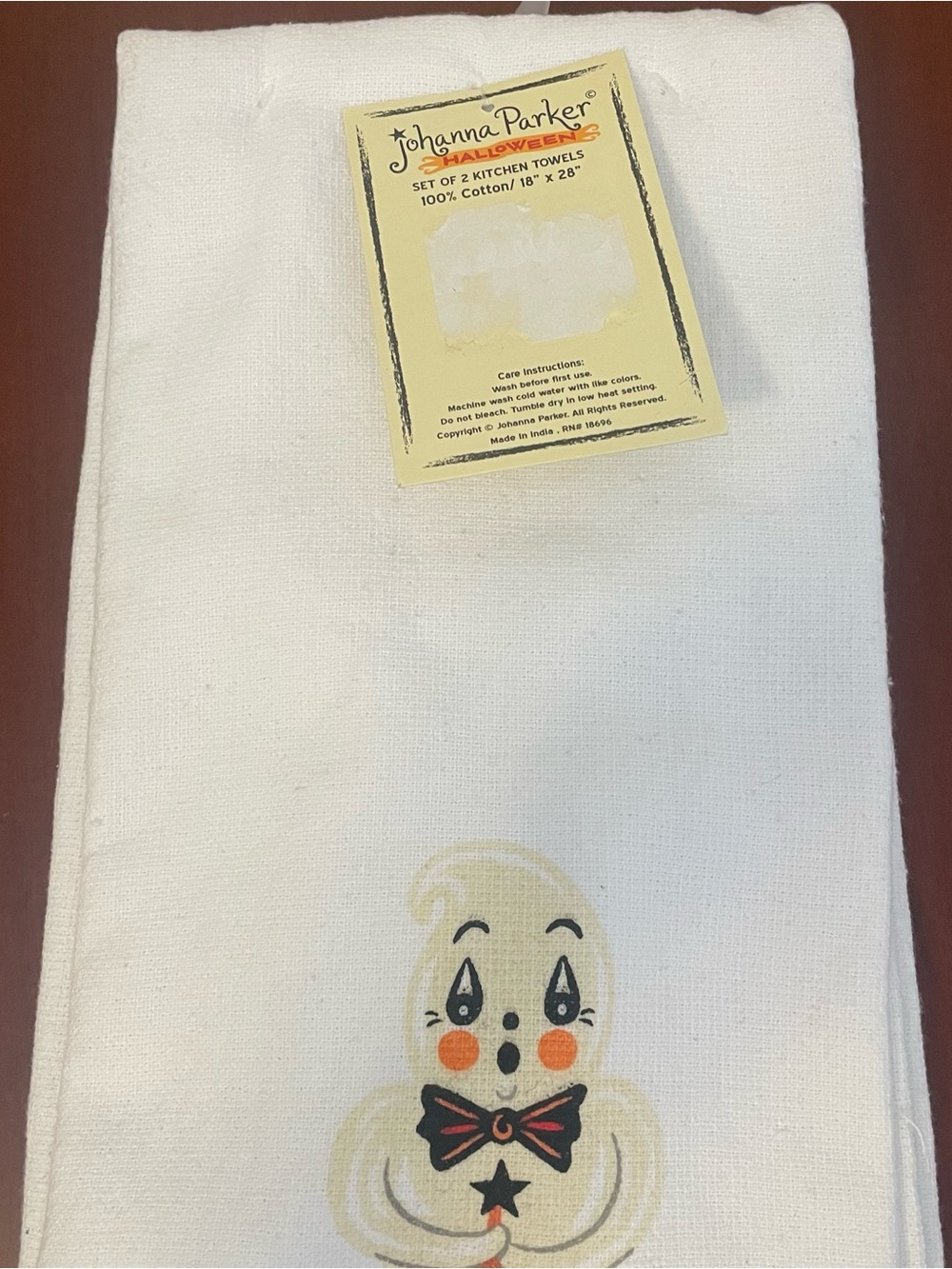 NWT JOHANNA PARKER SET 2 GHOST TOWELS Hand Tea Kitchen Halloween Fall Witch Hat - Picture 6 of 9